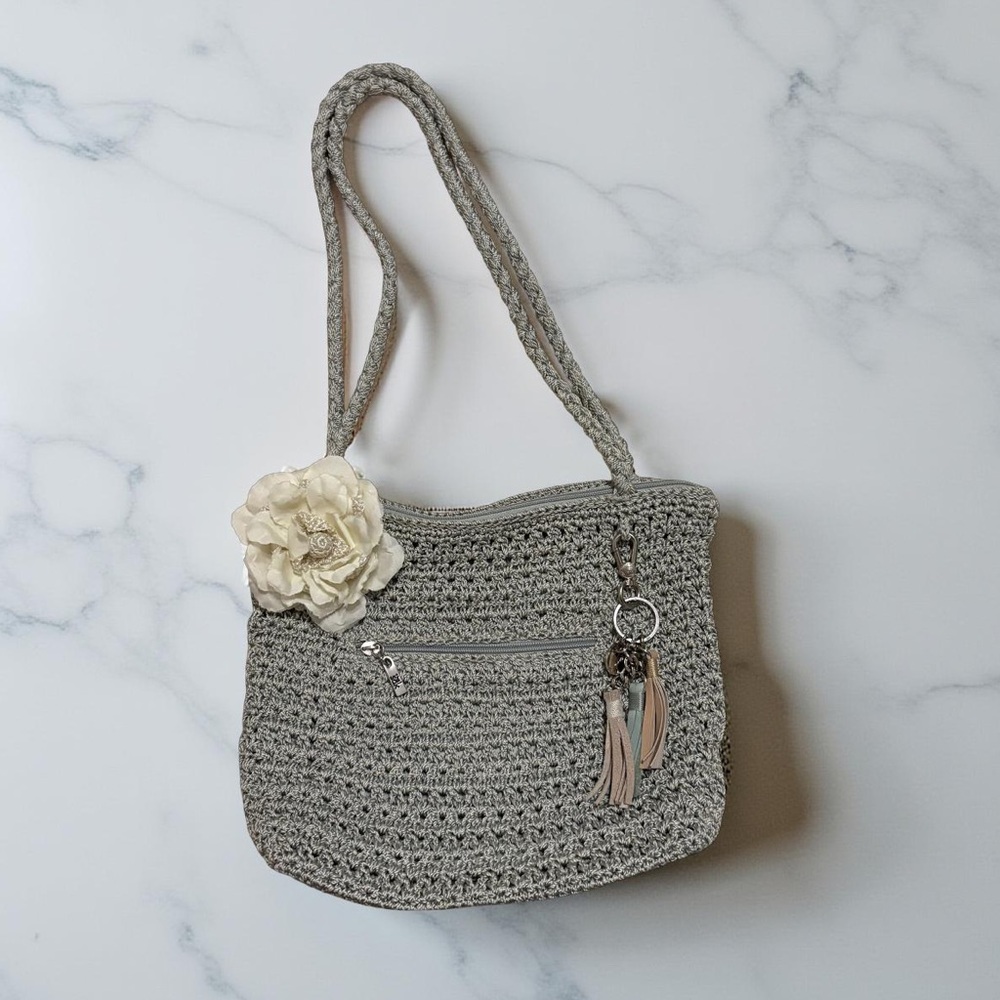 The Sak Boho Gray Crochet Handbag with flower - Picture 2 of 5